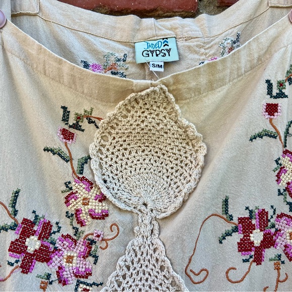 Boho Embroidered Cream Wide-Leg Jumpsuit - Picture 3 of 10